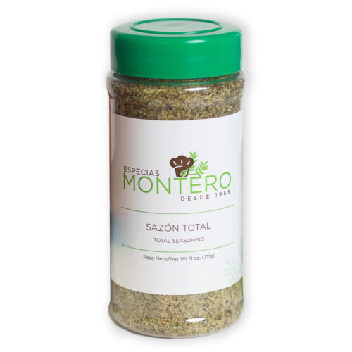 El Sazón Total es una combinación de varias especias. Se utiliza para sazonar carnes, aves y mariscos.