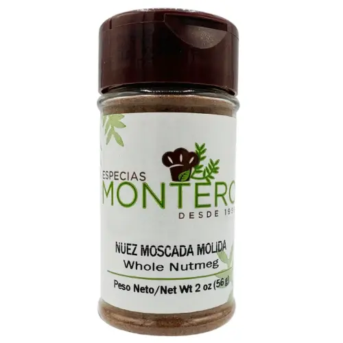 Nuez Moscada entera, especia versátil utilizada en sopas, salsas, pastas, postres, verduras, purés y soufflés.