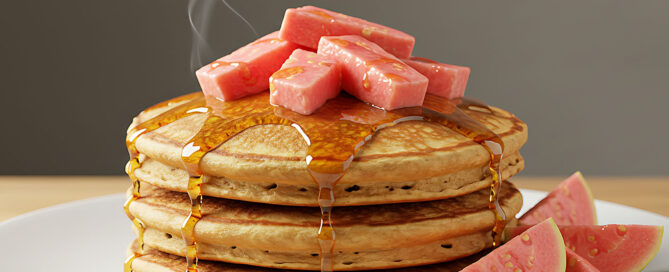 Pancakes de guayaba suaves, esponjosos con una mermelada mezcla aromatizada con canela y clavo Montero, y la masa lleva el toque especial del extracto de vainilla Montero. El resultado: un desayuno diferente, tropical y lleno de sabor. Perfectos para variar el brunch del weekend o sorprender en casa.